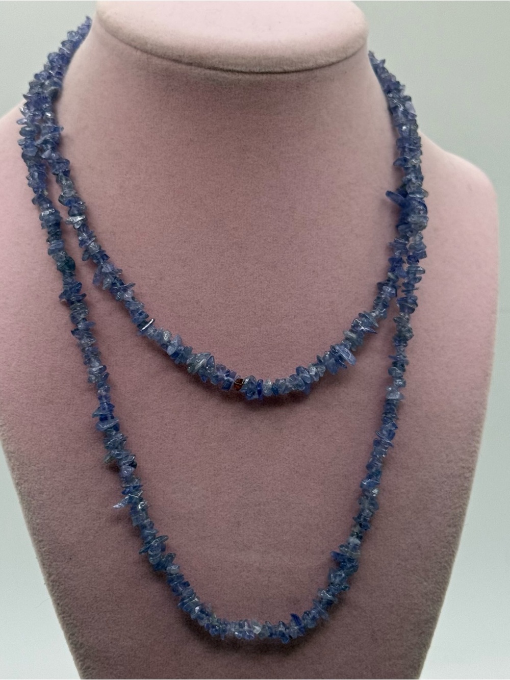 long Tanzanite Chip Bead long Strand Necklace